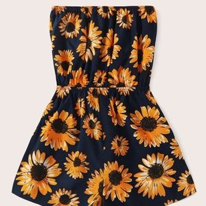 Sunflower Print Tube Romper